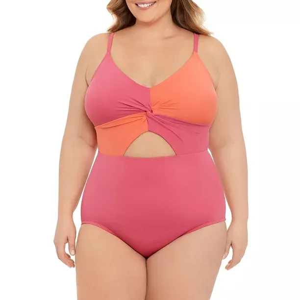 Time and Tru Women's and Women's Plus Front Cutout One Piece Swimsuit 