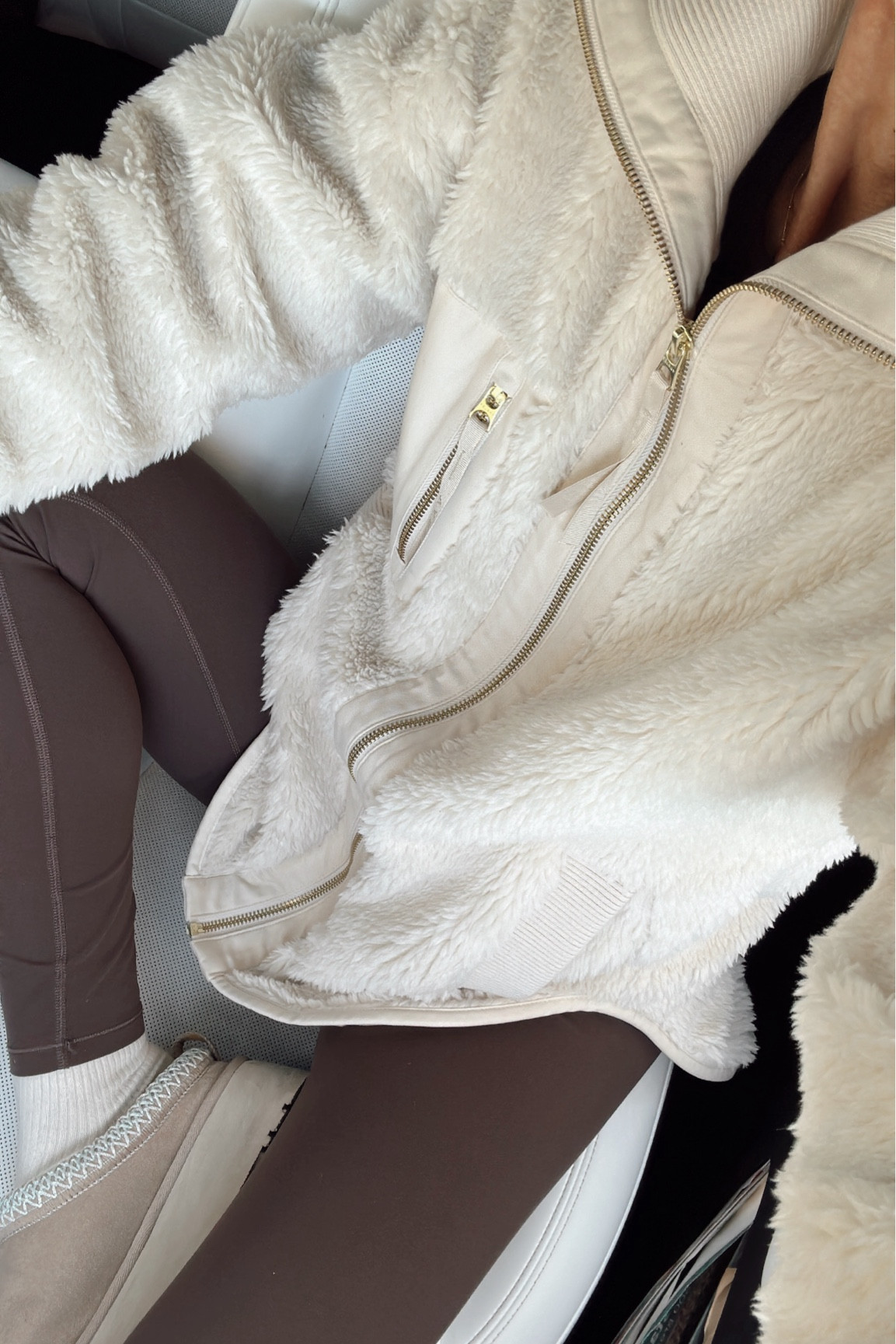 Morning school drop 
Cozy Sherpa is so warm for cold days tts (wearing an xxs and still roomy) 

#LTKOver40