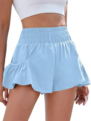 Women Ruffle Running Shorts High Waisted Workout Athletic Shorts Flowy Smocked A Line Skorts with... | Amazon (US)