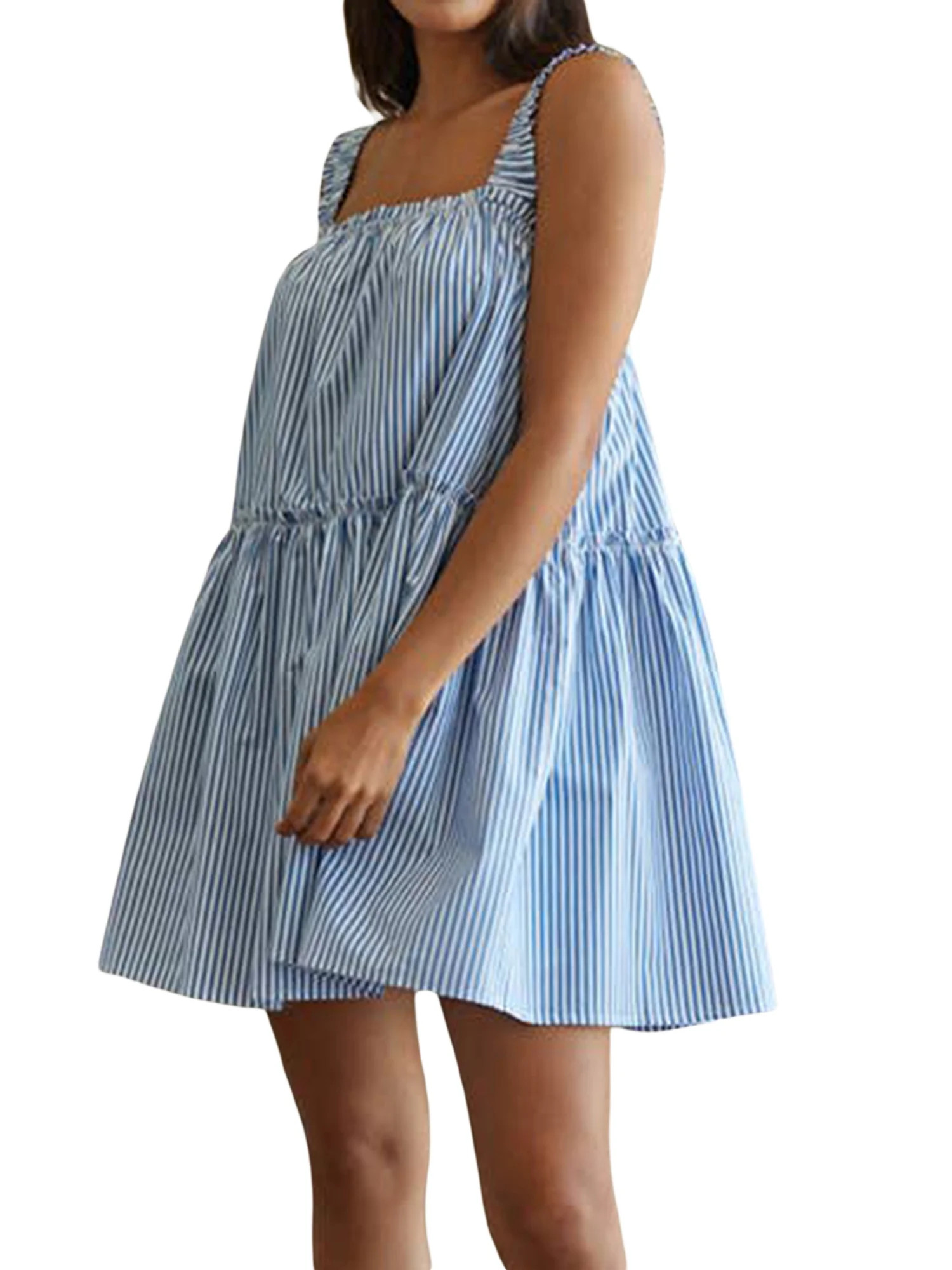 Suagox Vestido Lencero para Mujer, Vestido a Rayas sin Mangas, Minivestido Holgado de Verano para... | Walmart (US)