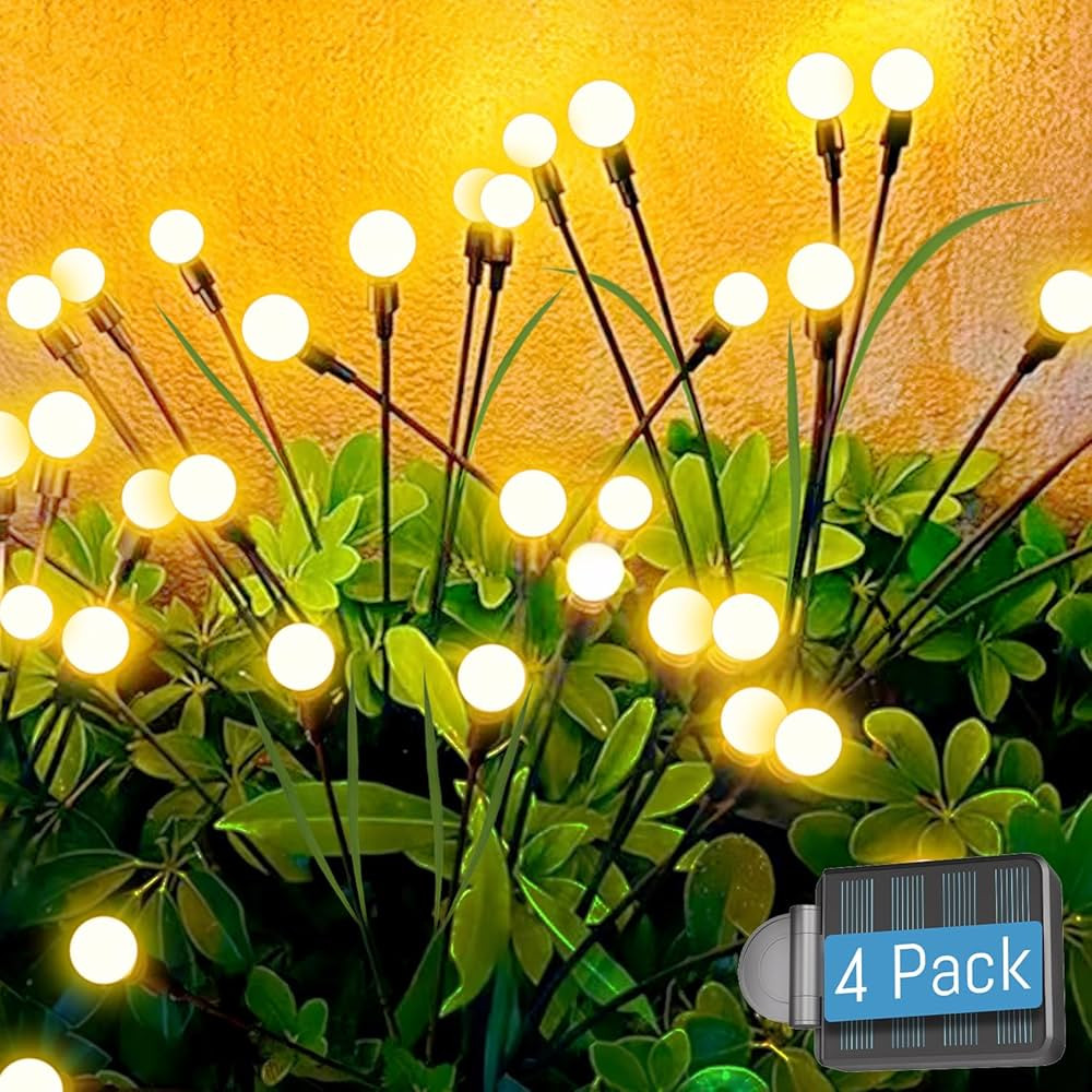 luckystyle Solar Garden Lights 4 Pack,2 Lighting Modes Fairy Lights with Artificial Green Leaves ... | Amazon (US)