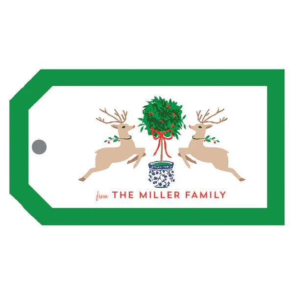 Reindeer Topiary Christmas Personalized Gift Tags | WH Hostess Social Stationery