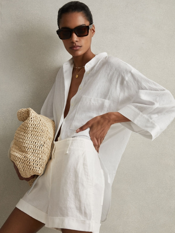 Demi
                Linen Garment Dyed Shorts | Reiss UK