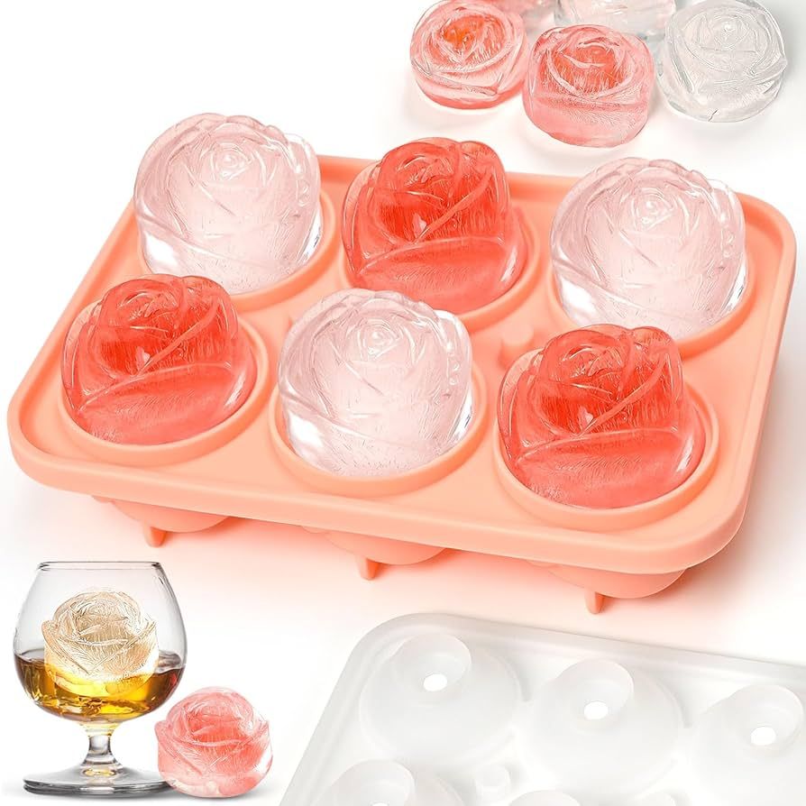 Ice Cube Tray with lid, Easy-Release 3D Rose Ice Tray, Make 6 Cute Flower Shape Ice, lce Cubes Ma... | Amazon (US)