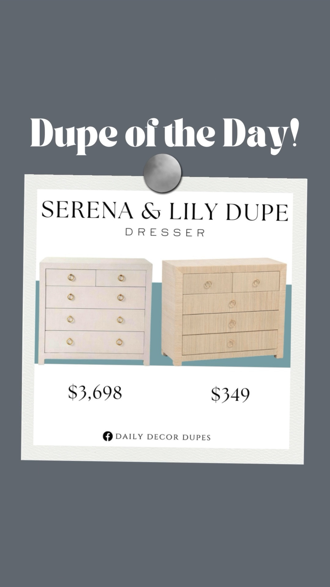 Serena and Lily Driftway Dresser Dupe ✨
Looking for a budget friendly dupe for the Serena & Lily Driftway Dresser in the chalk color? I’ve found the perfect affordable bedroom furniture replica! This stunning look-a-like dresser has the same natural raffia finish, 5 drawers, and gold ring drawer pulls. What dupes would you like to see next?

Love dupes like these? I share multiple every day in my FB group “DAILY DECOR DUPES”

Dupe dupes more affordable option find replica copy cat similar look for less budget friendly affordable cheap cheaper beautiful pretty. Clearance sale coupon code discount code promo code luxury lookalike look a like Inspo inspiration inspired by idea ideas

#LTKHome #LTKSaleAlert