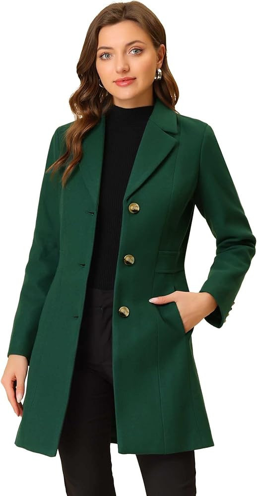 Allegra K Women's Lapel Single-Breasted Long Outerwear Winter Coats | Amazon (US)