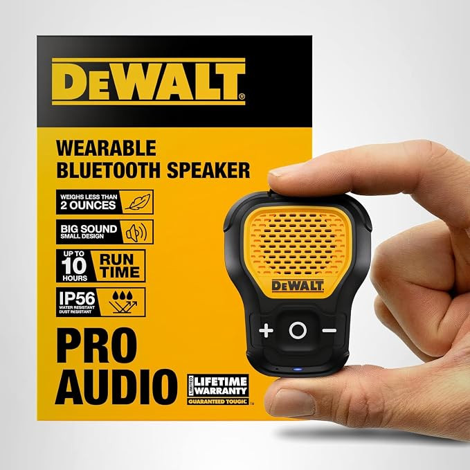 DEWALT Wearable Bluetooth Speaker, Clip-On Wireless Jobsite Pro Water-Resistant Portable Speaker ... | Amazon (US)