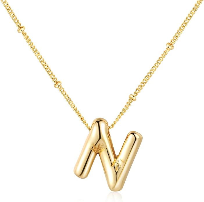 Bubble Letter Necklace Balloon Initial Necklaces for Women Girls Dainty Alphabet Pendant 14K Gold... | Amazon (US)
