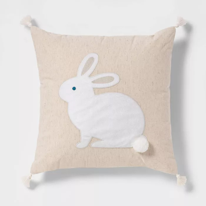 Square Plush Bunny Applique Easter Pillow Natural - Spritz™ | Target