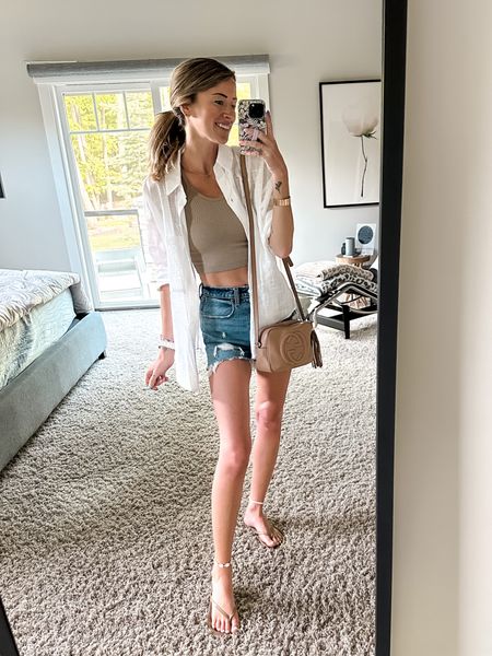 Casual summer outfits 
Abercrombie denim shorts and baggy white button down 