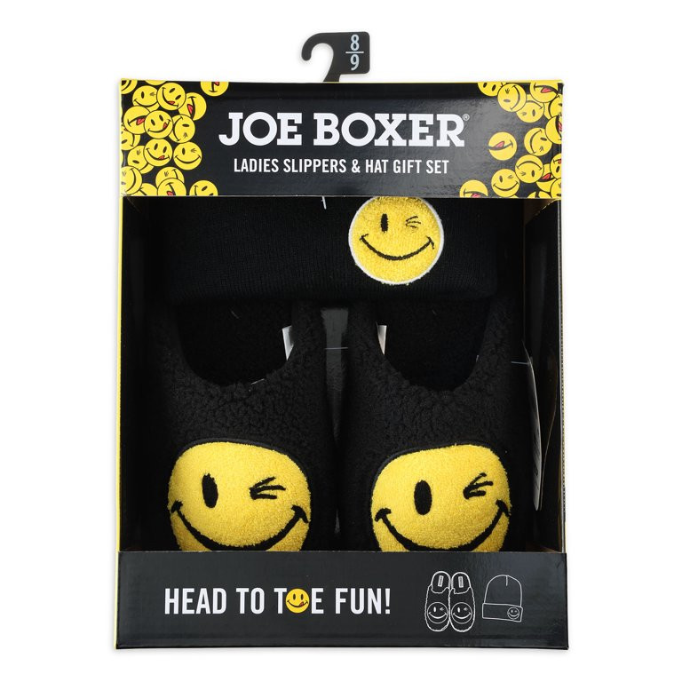 Joe Boxer Women's Smiley Face Slipper & Hat Gift Set | Walmart (US)