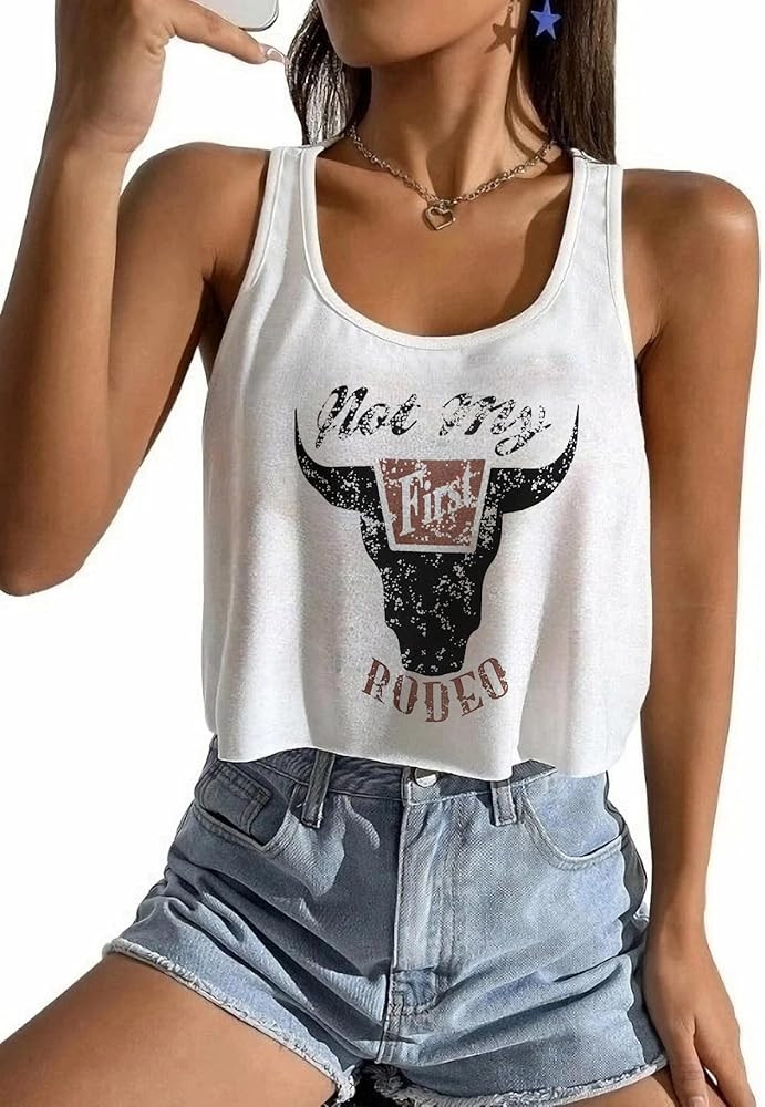Women's Cowgirl Outfit Cute Country Concert Sleeveless Top Summer Casual Cowboy Shirt Western Gra... | Amazon (US)
