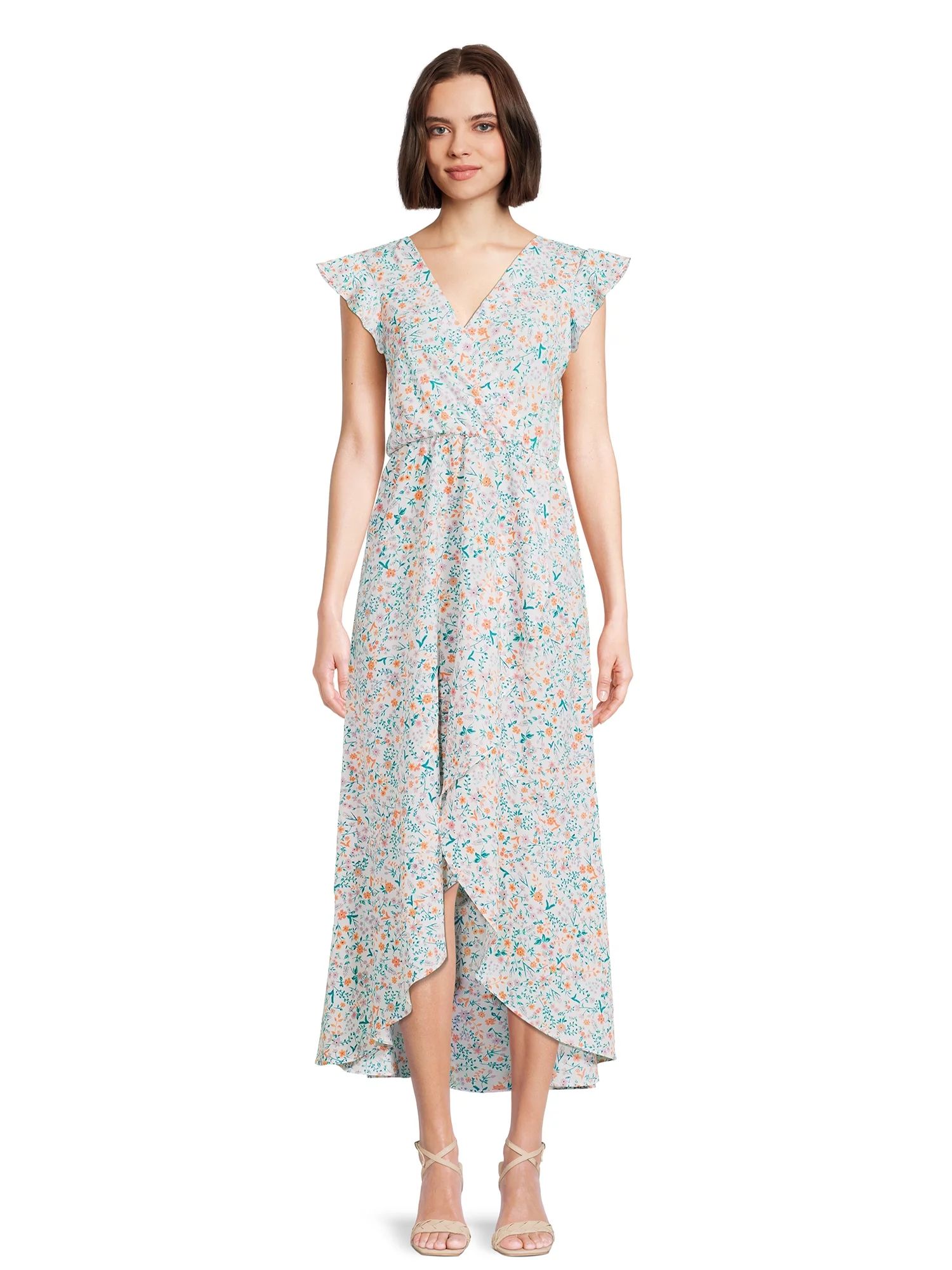 Nine.Eight Women’s Flutter Sleeve Faux Wrap Maxi Dress | Walmart (US)