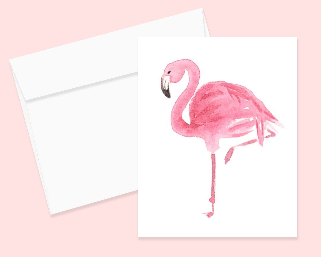 Flamingo Watercolor Greeting Card and Envelope, Blank Notecard, Flamingo Stationary, Animal Notec... | Etsy (US)