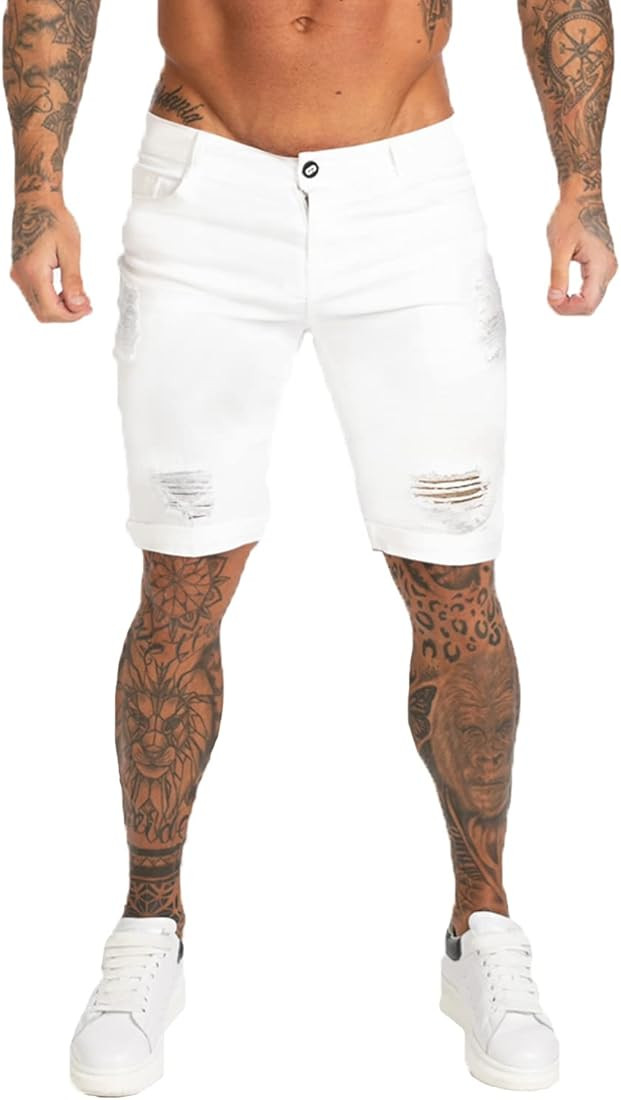 GINGTTO Men's Fashion Ripped Short Jeans Casual Denim Shorts with Hole | Amazon (US)