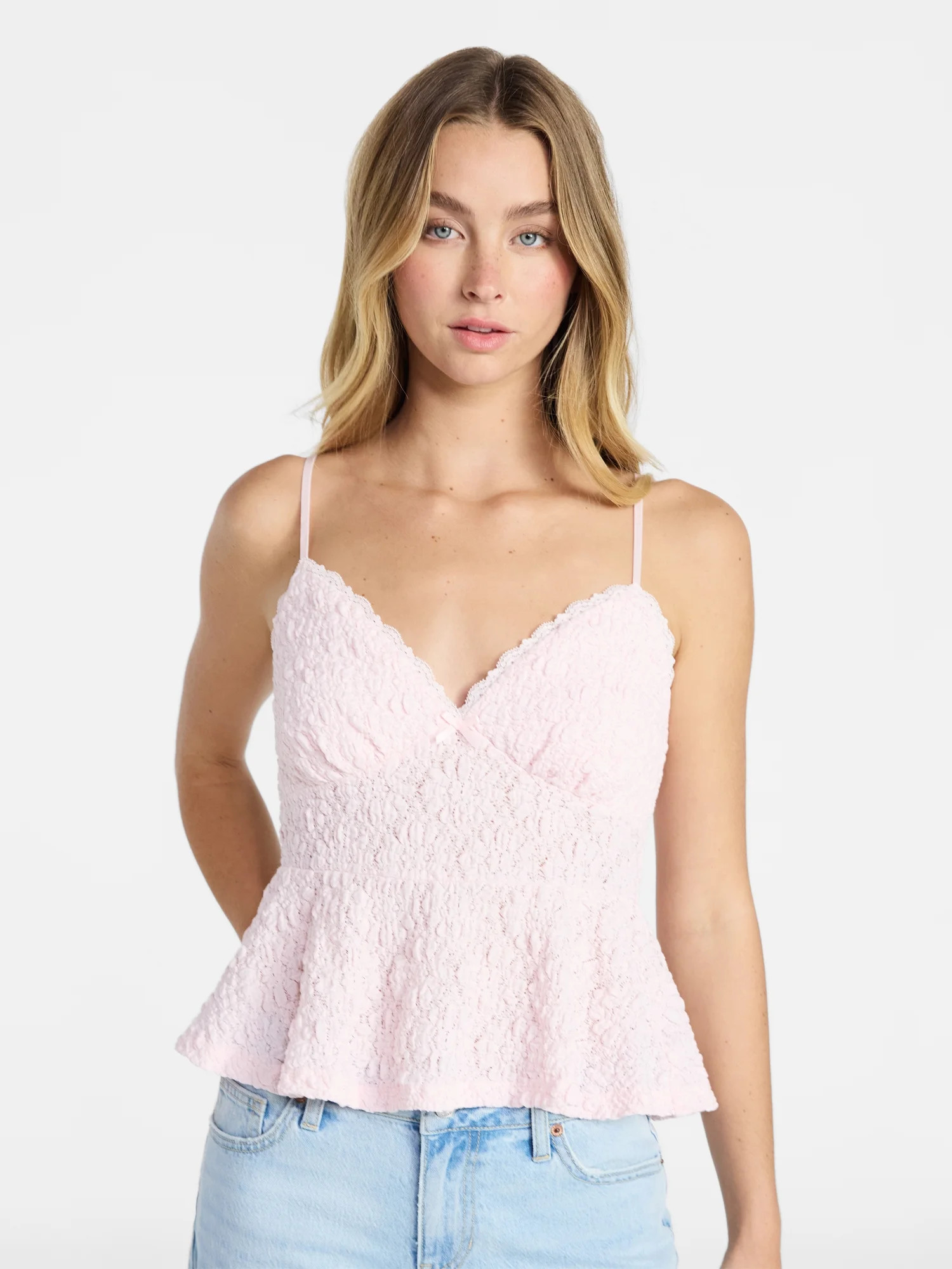 No Boundaries Peplum Lace Cami Top, Women’s XXS-XXL | Walmart (US)