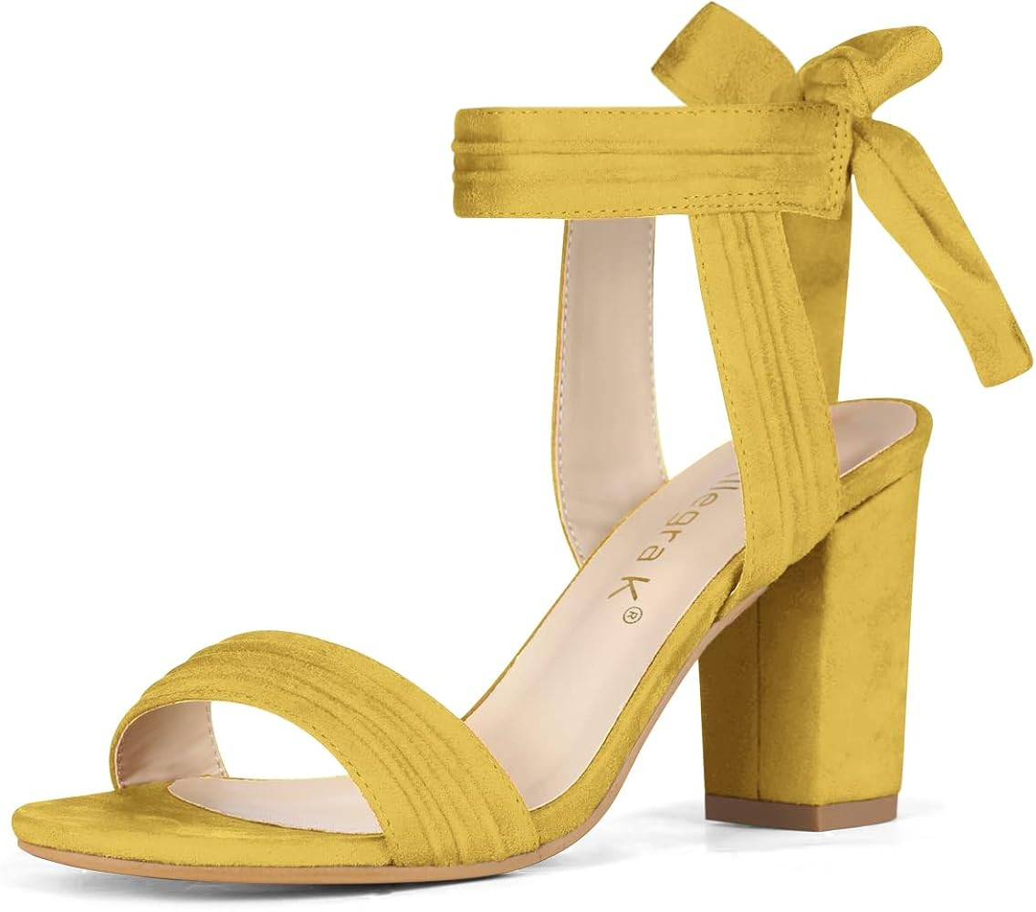 Allegra K Women Open Toe Ankle Tie Back Chunky Heel Sandals | Amazon (US)