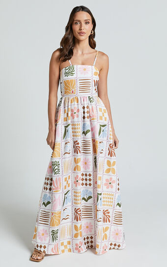 Aileen Midi Dress - Straight Neck Sleeveless Slip Dress in Pink Print | Showpo (US, UK & Europe)