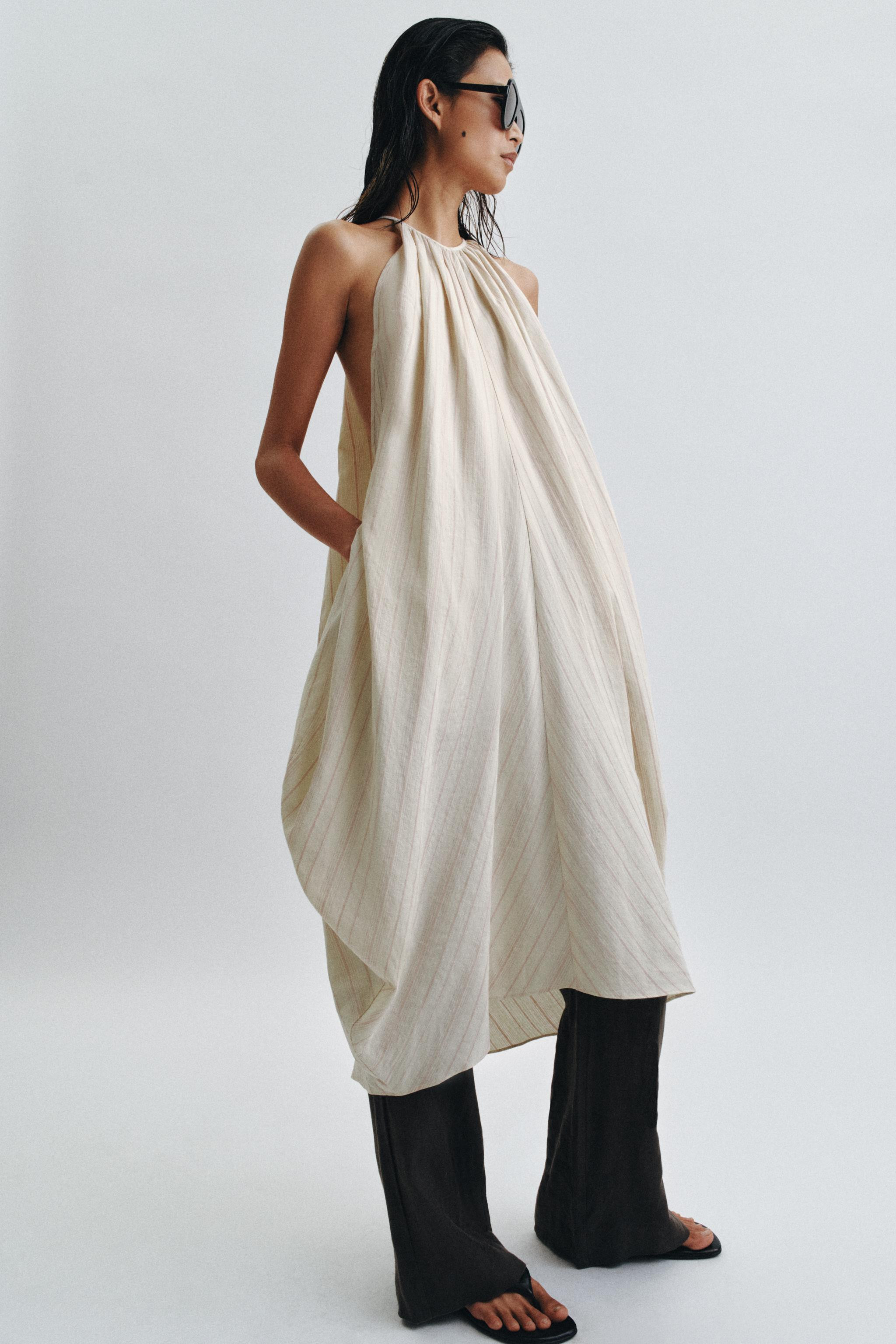 HALTER DRESS WITH LINEN ZW COLLECTION | Zara Canada