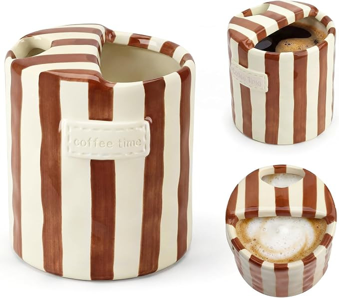 10oz Ceramic Coffee Mug with Sip Hole, Striped Espresso Cups for Hot & Cold Drinks and Microwave ... | Amazon (US)