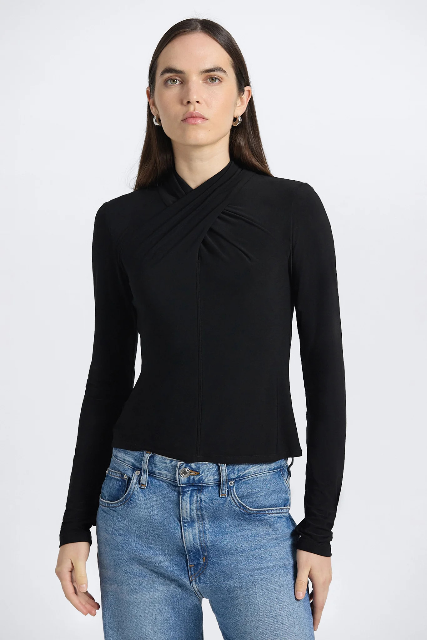 Krini Wrap Long Sleeve Neck Top | Derek Lam