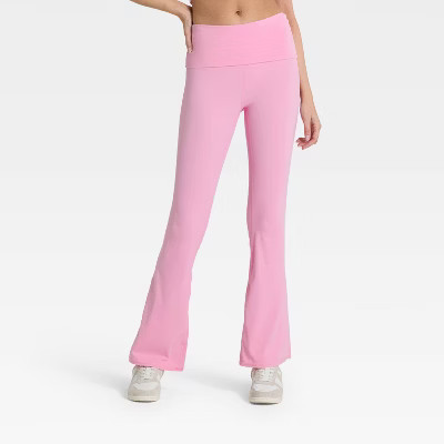 Women's High-Rise Foldover Waistband Flared Leggings - JoyLab™ Light Pink XL | Target