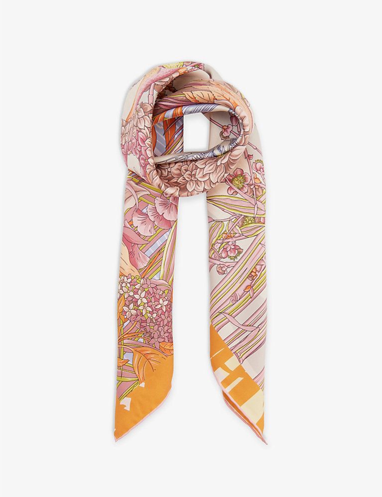 Floral-pattern contrast-trims silk scarf | Selfridges