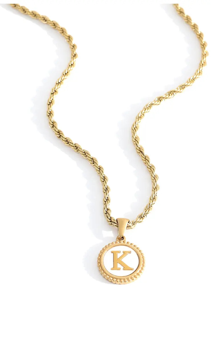 Mother of Pearl Disc Letter with Rope Chain Necklace | Nordstrom