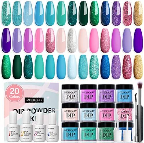 29 Pcs Dip Powder Nail Kit Starter, AZUREBEAUTY 20 Colors Summer Glitter Bright Pink Green Blue Dipp | Amazon (US)