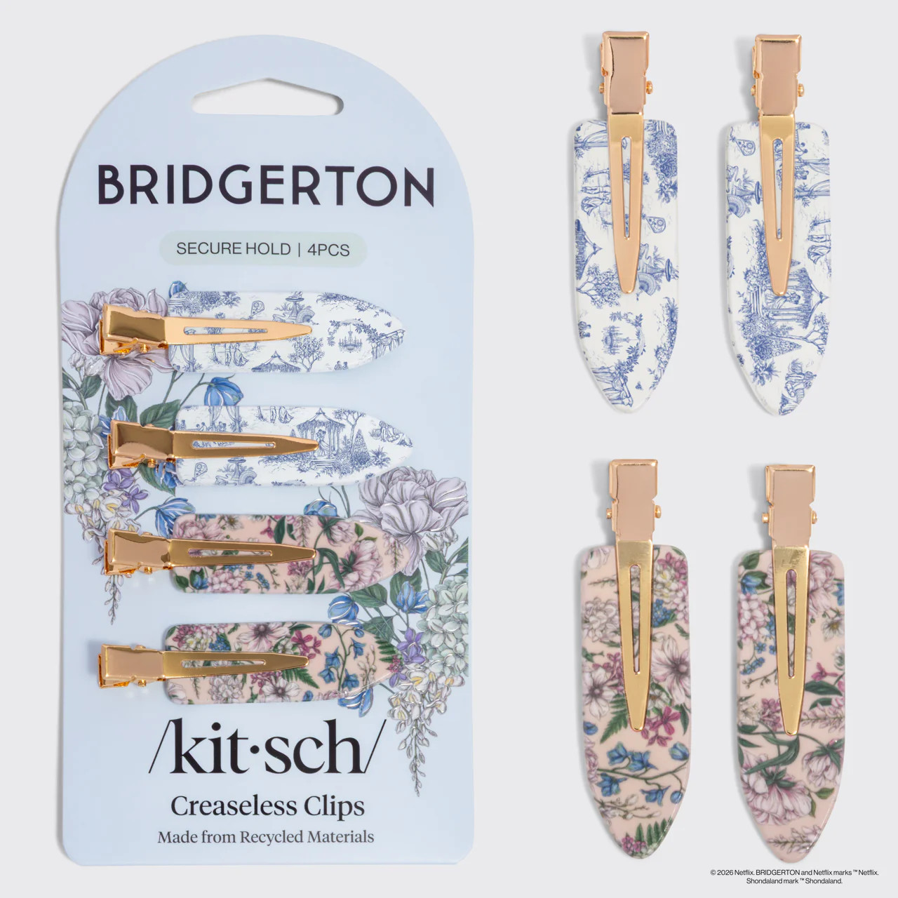 Bridgerton x Kitsch Creaseless Clips in Toile in Bloom | Kitsch