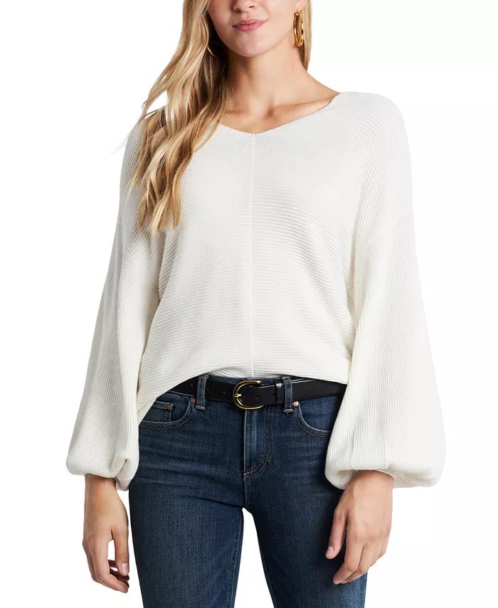 Women's Rib-Knit Bubble Sleeve Long Sleeve Sweater | Macy's