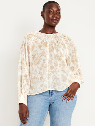 Shirred Chiffon Long-Sleeve Top | Old Navy (US)