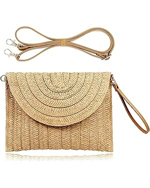 COOKOOKY Straw Clutch Handbag Summer Beach Straw Purse for Women woven Envelope Bag | Amazon (US)
