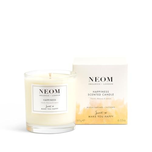 NEOM- Happiness Scented Candle, 3 Wick | Essential Oil Aromatherapy Candle | Neroli, Mimosa & Lemon | Scent to Make You Happy,White,420 g (Pack of 1),1101165 | Amazon (UK)