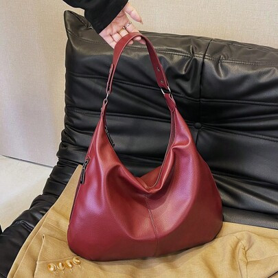 Sac à main mode couleur rouge bourgogne angora rouge, polyvalent pour un usage quotidien, grande capacité, sac de navettage tendance rétro, design de | SHEIN