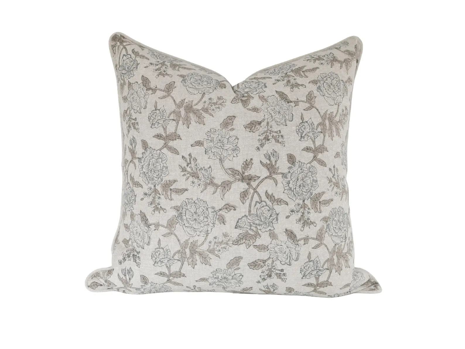 Dusty Blue Floral Pillow Cover, Neutral Linen Cushion, Botanical Throw Pillow, Vintage Floral Sof... | Etsy (Global)
