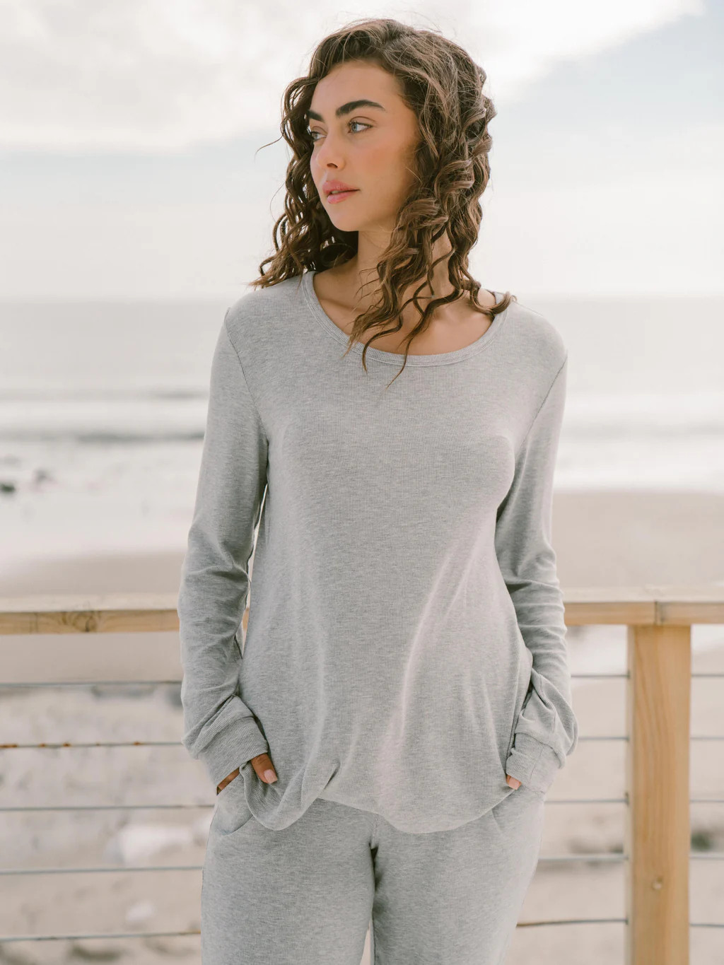 Women’s Bamboo Rib-Knit Long Sleeve Lounge Top | Cozy Earth