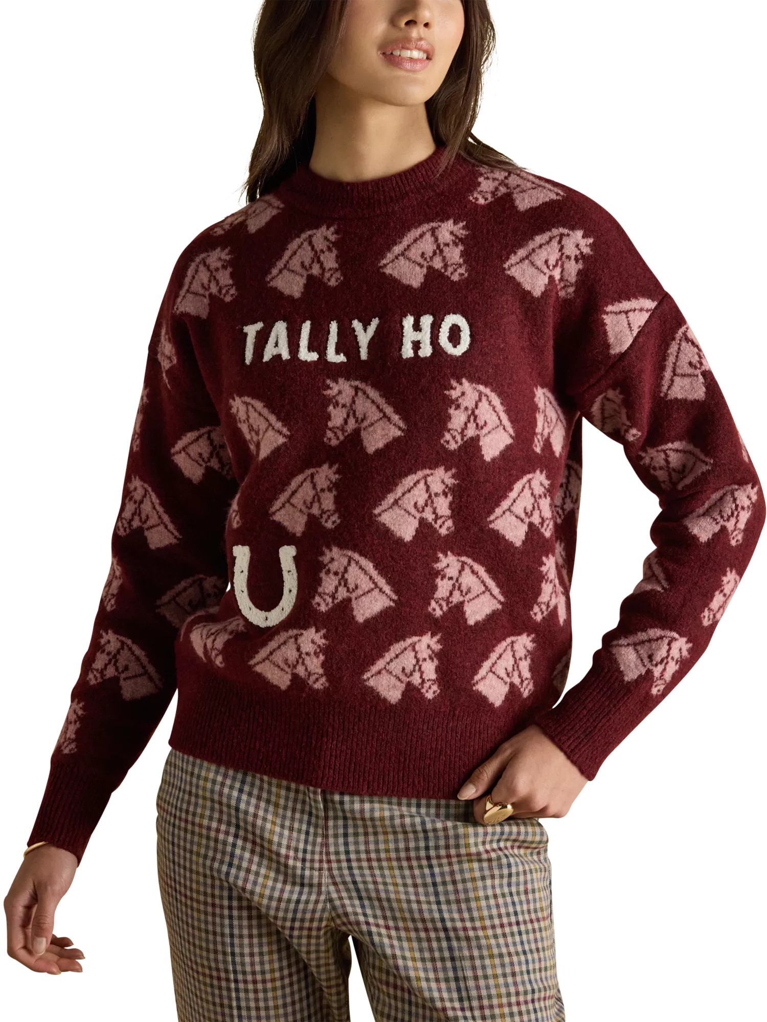 Joules Tally Ho Intarsia Knit Jumper, Fuchsia | John Lewis (UK)