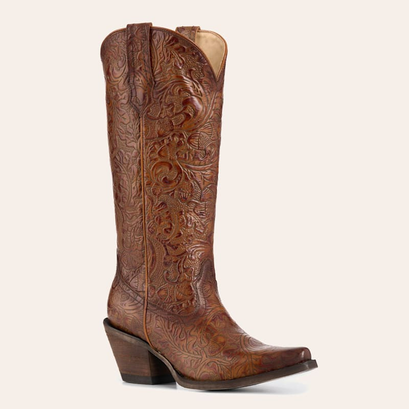 Rockin' C Women's Nut Brown Tooled Snip Toe Cowboy Boots | Cavender's