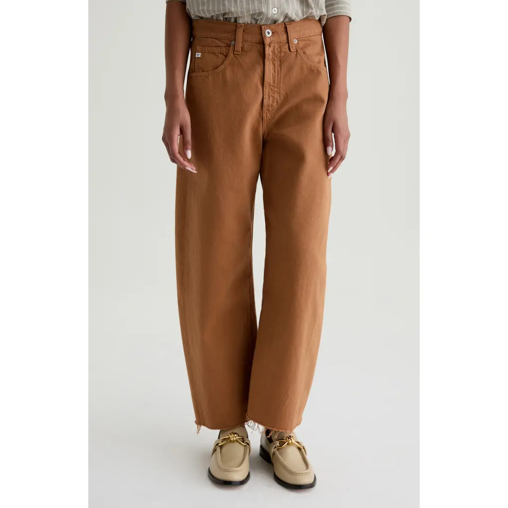 AG Hattie Raw Hem High Waist Crop Barrel Jeans in Ginger at Nordstrom, Size 27 | Nordstrom