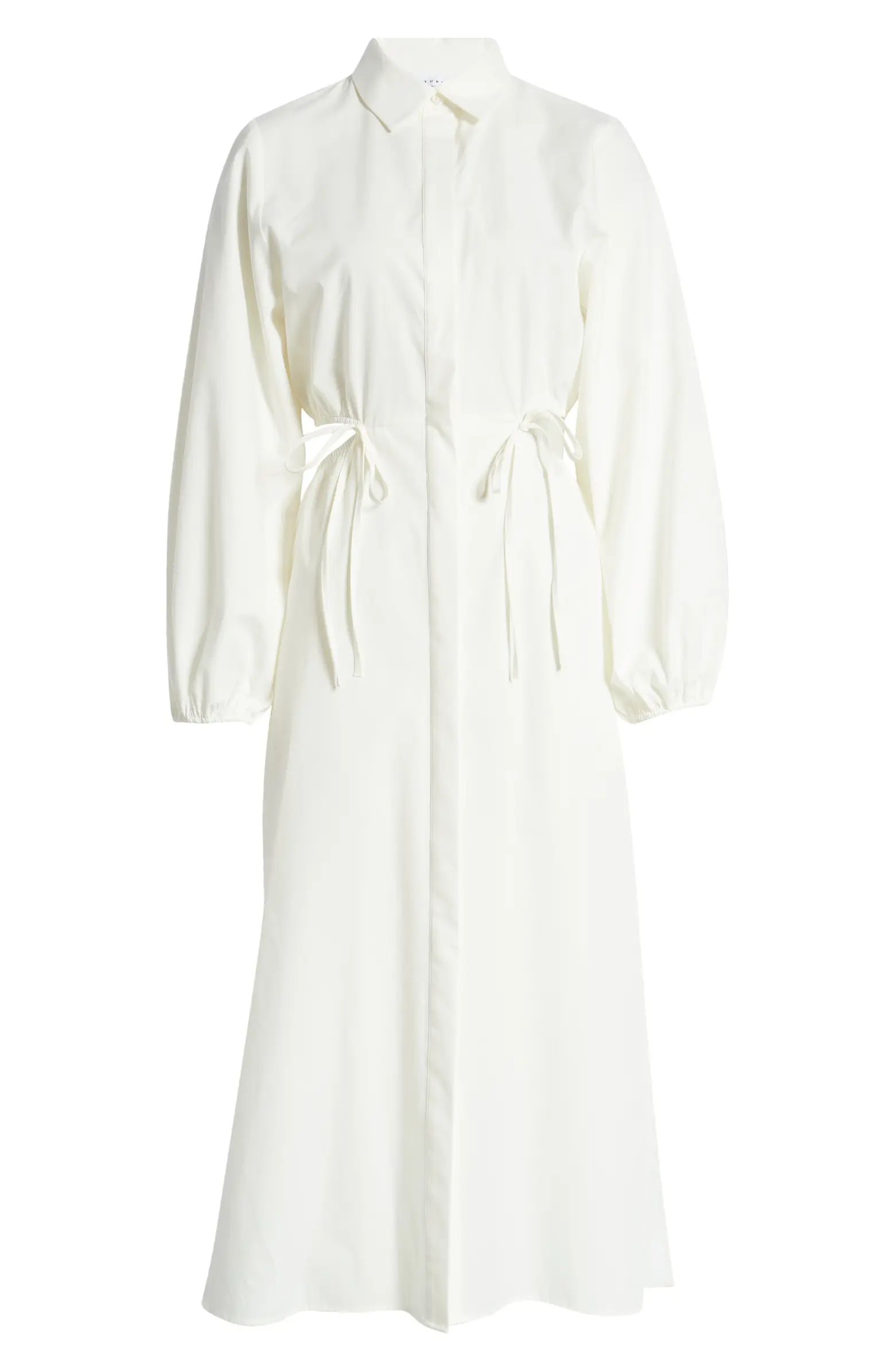 Ruched Cutout Long Sleeve Cotton Poplin Midi Shirtdress | Nordstrom