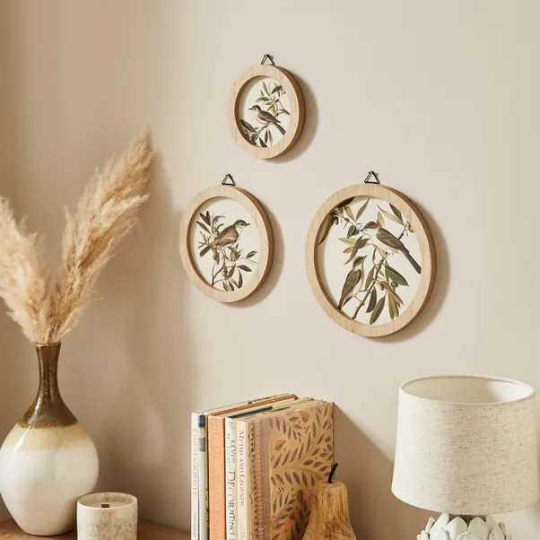 Set of 3 Birds In The Trees Circular Framed Prints | Dunelm