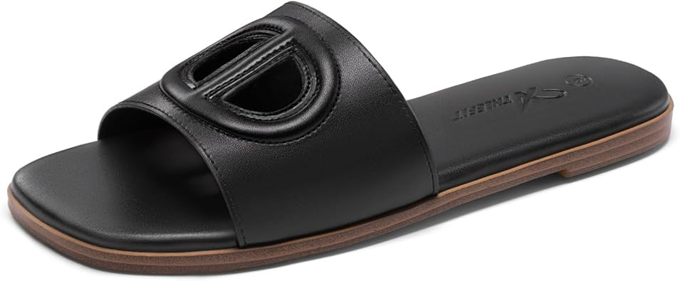 Athlefit Women's Flat Sandals Square Open Toe Comfortable Slip On Summer Beach Slide Sandals | Amazon (US)
