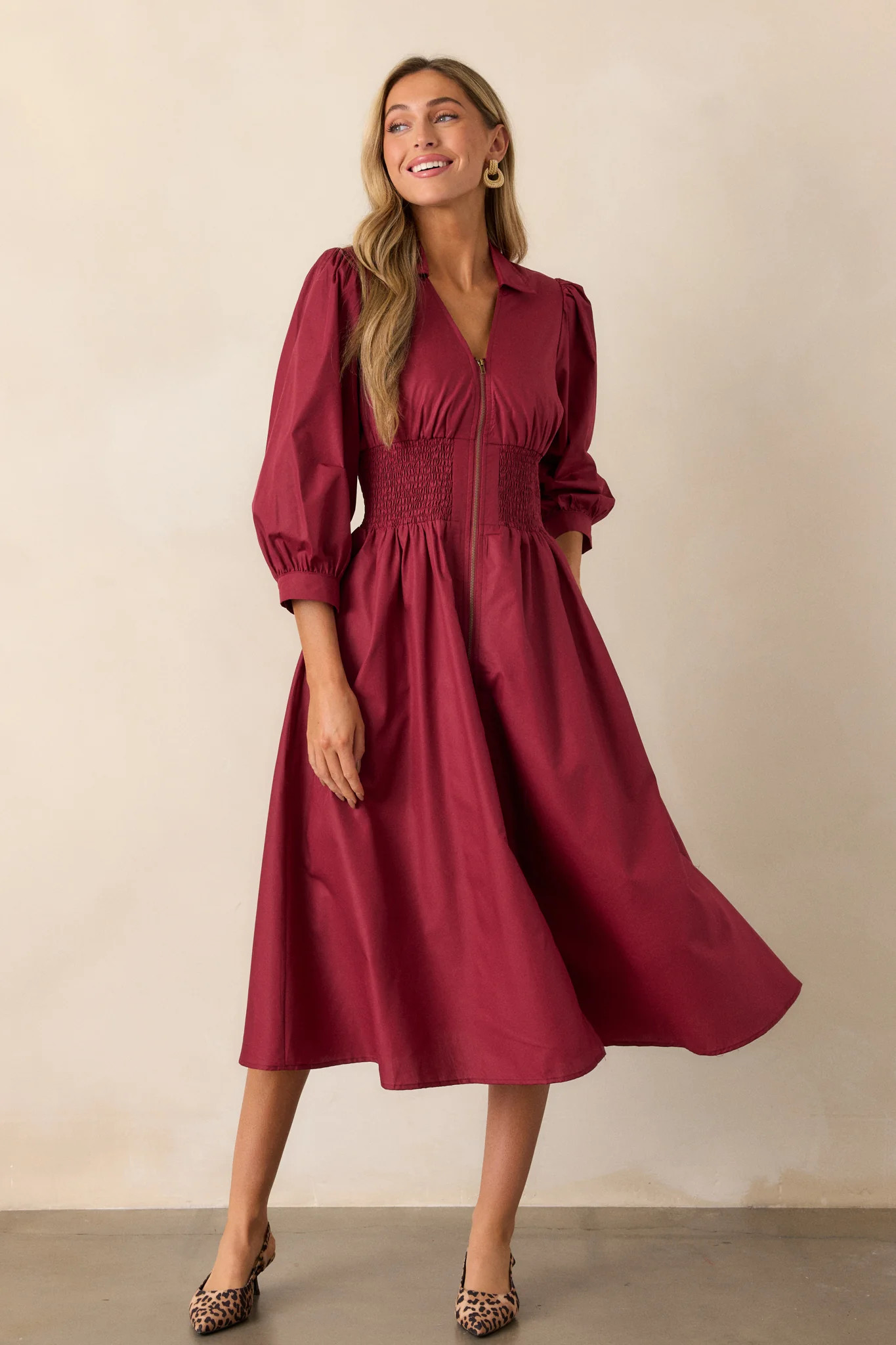 Shift in Perspective Dark Sangria Midi Dress | Red Dress