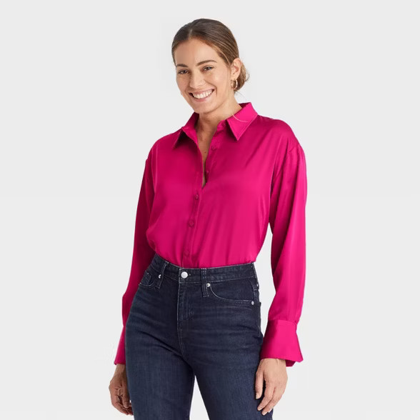 Women's Long Sleeve Satin Shirt - A New Day™ | Target