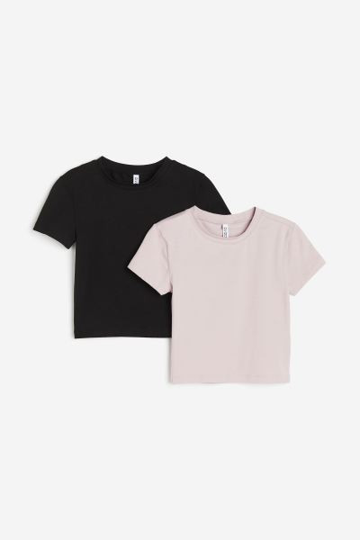 2-pack Crop T-shirts - Dusty pink/black - Ladies | H&M US | H&M (US + CA)