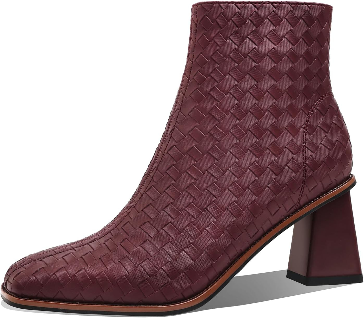 Womens Ankle Boots Chunky Mid Heel Booties Retro Square Pointed Toe Side Zipper Short Boots Heeled Shoes for Women Fall Winter | Amazon (US)