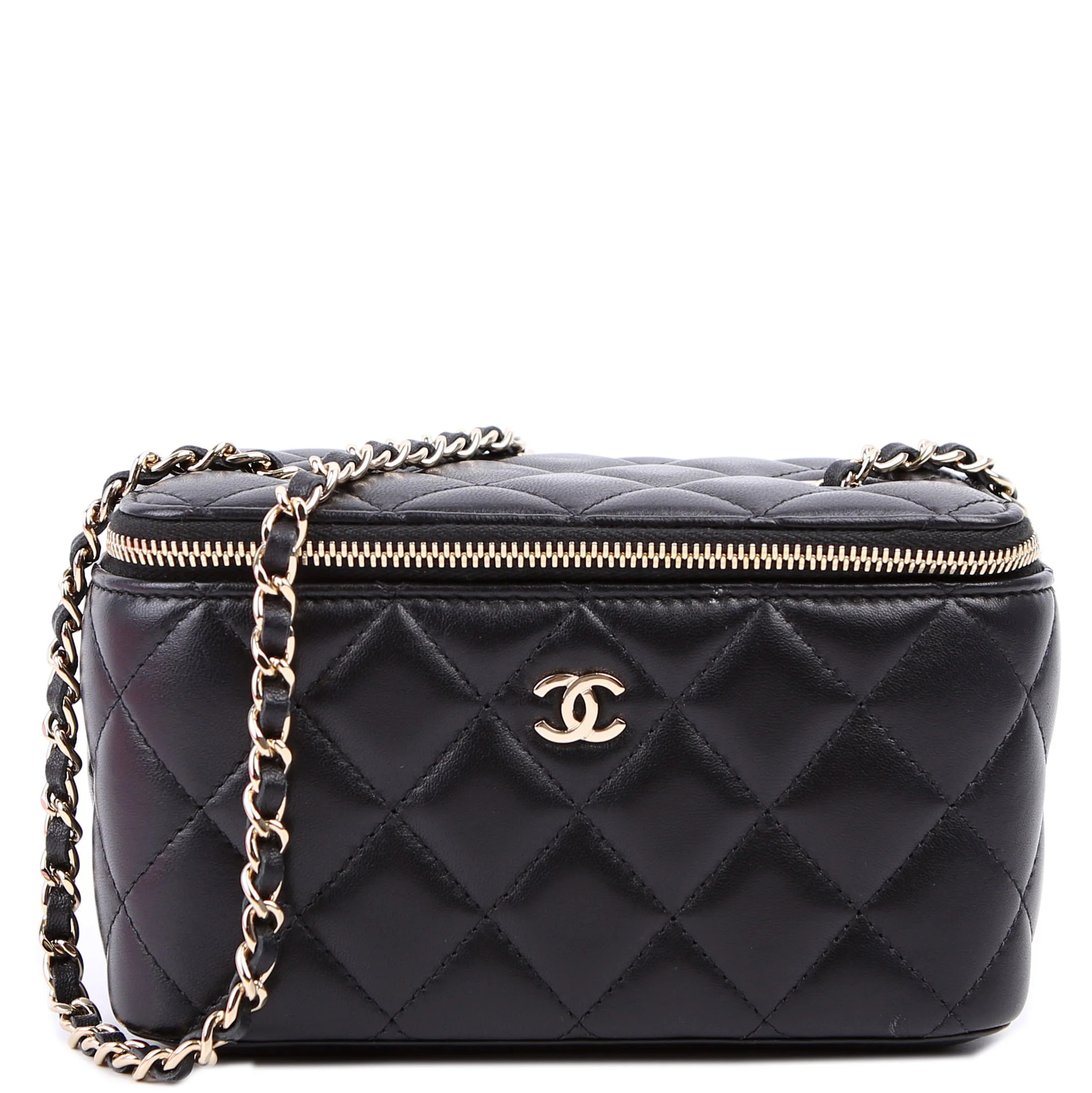 Vanity Case Small with Chain Lambskin 30M Black | Keeks Designer Handbags