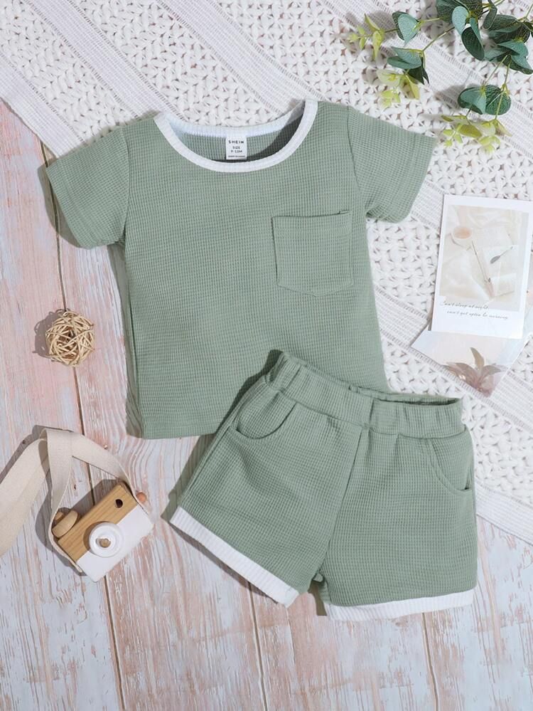 Baby 1pc Contrast Binding Tee & 1pc Shorts | SHEIN