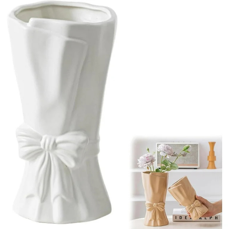 Bow Vase for Flowers, Ceramic Vase with Bow, Cute Flower Vases for Bouquet, Flower Vase with Bow,... | Walmart (US)